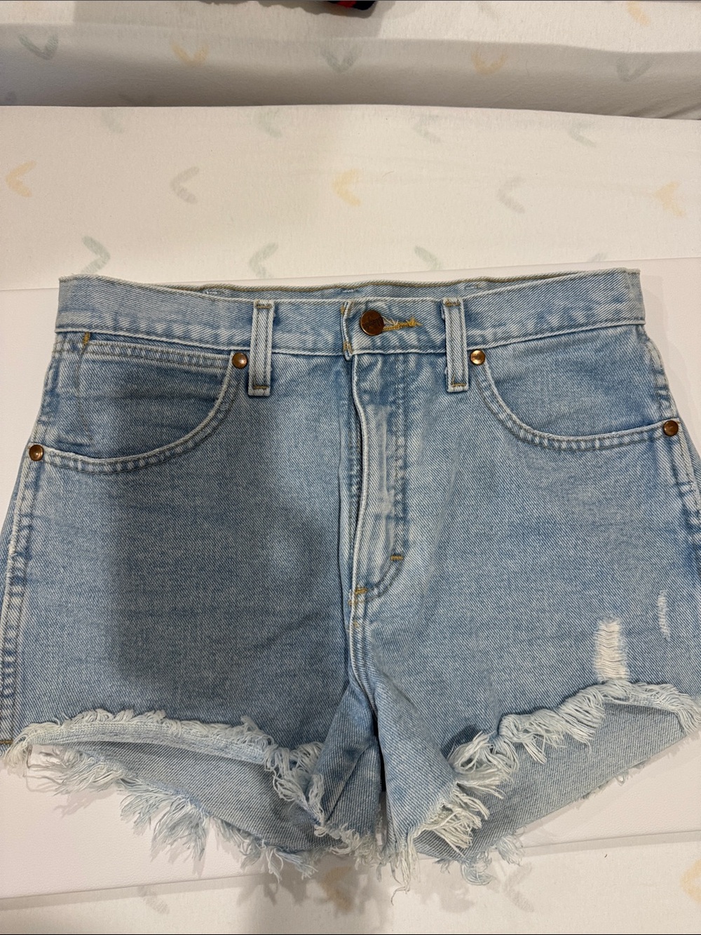 Wrangler Light Blue Frayed Hem Denim Shorts